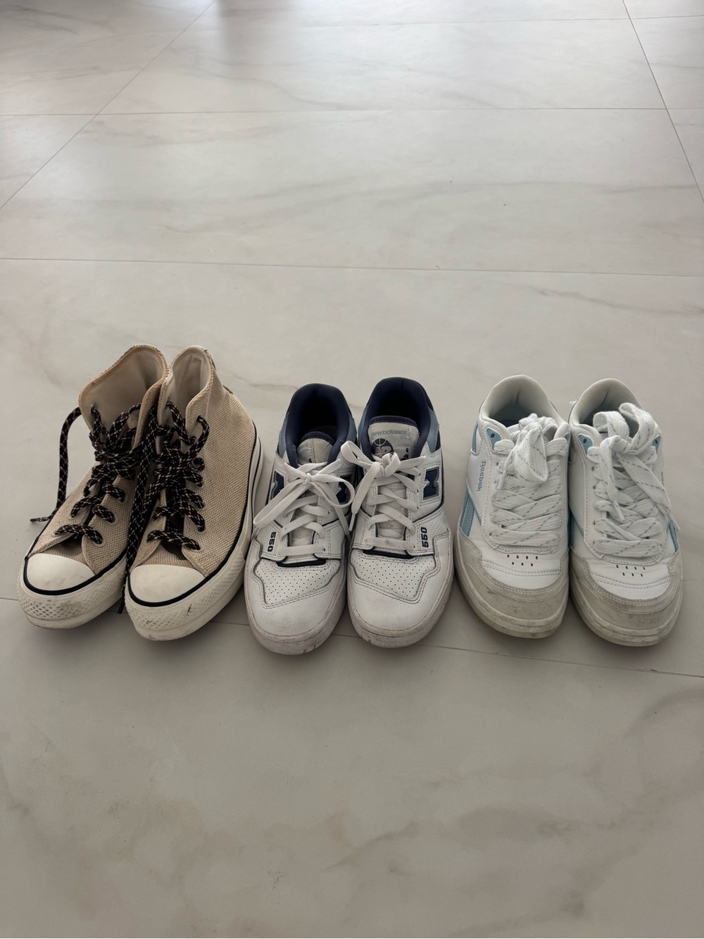 New Balance White and Navy Youth Sneakers - Pair of Low-Top Trainers